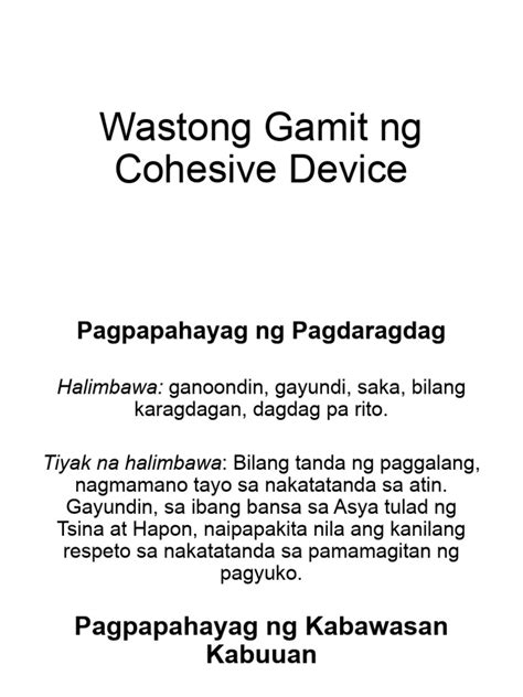 wastong paggamit ng cohesive device Flashcards .